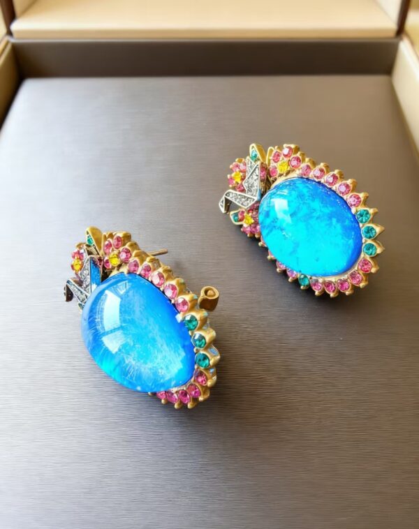 Origami Crane Color-Diamond Blue Glass Earrings (Vintage Enamel Light Luxury Style)