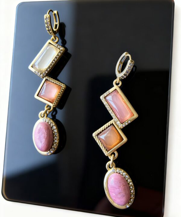 Vintage Blush: Red Pine & Agate Dangle Earrings