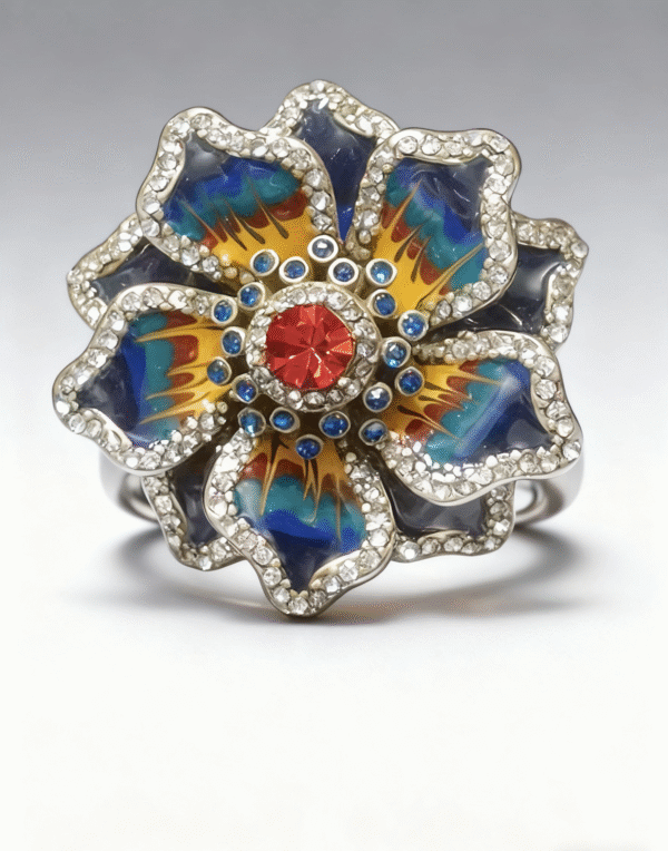Vintage Enamel Floral Ring (Diamond-Inlaid Ruby Palace Style)