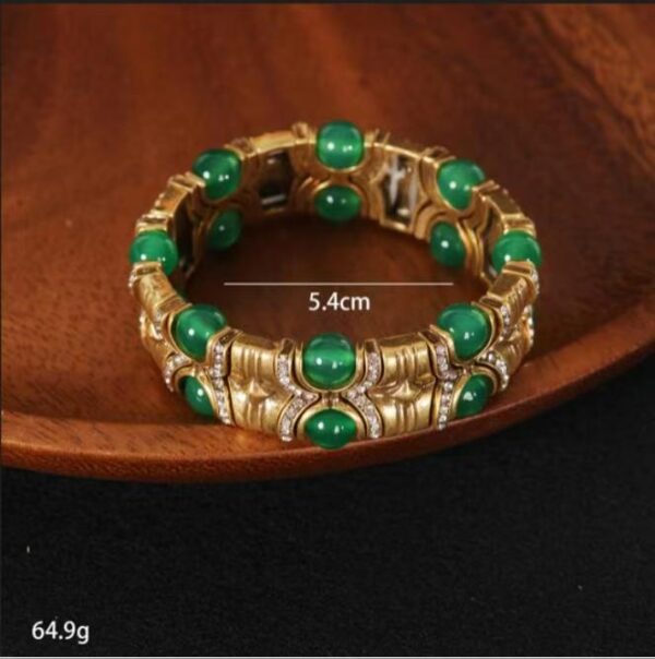 Vintage Green Stone & Zircon-Inlaid Bracelet