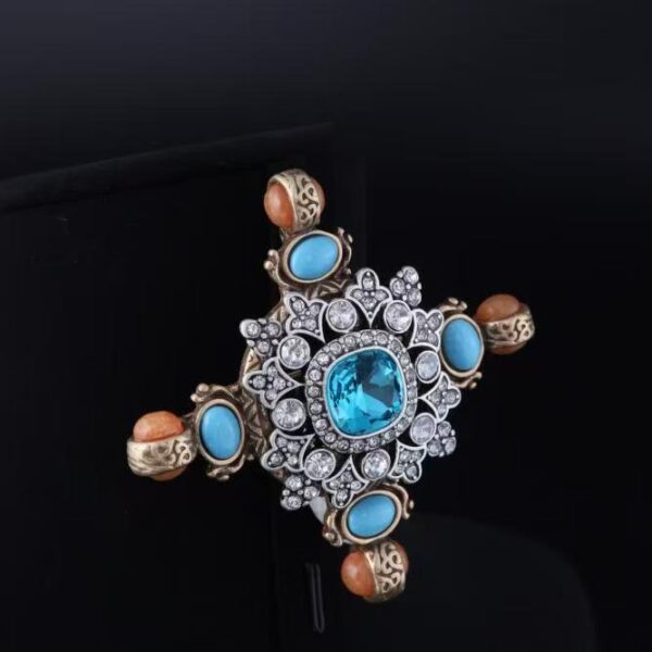Vintage Starburst-Style Turquoise Brooch
