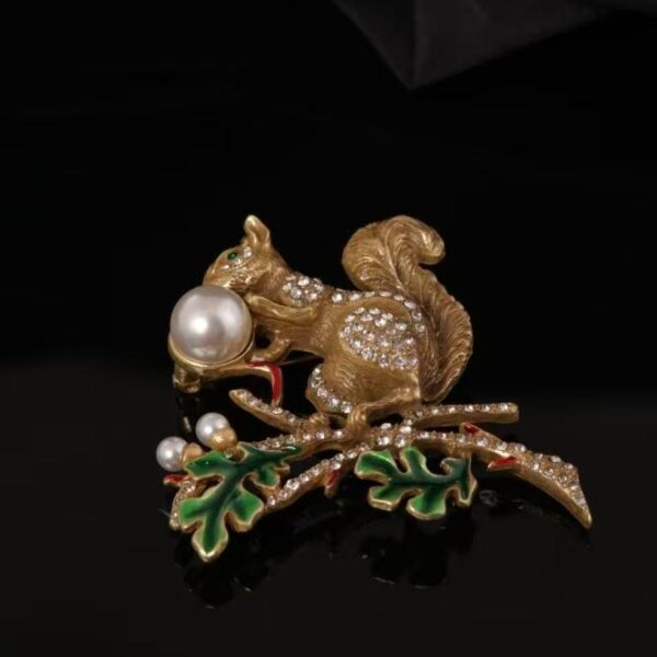 Vintage Squirrel-on-Branch Brooch with Pearl Accent