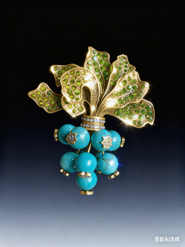 Vintage Bird-on-Branch Brooch with Turquoise & Blue Accents