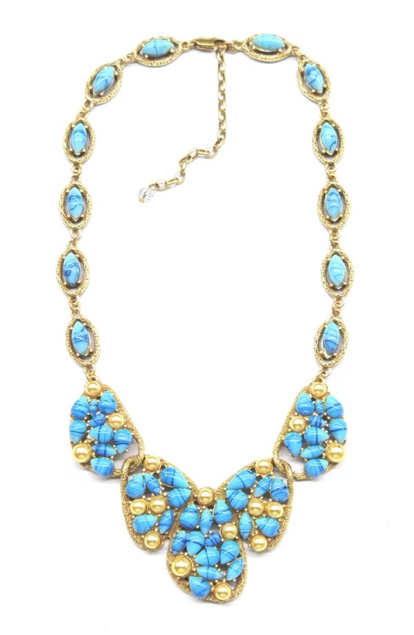 Vintage Brass Alloy Minimalist Versatile Blue Patterned Pearl Necklace