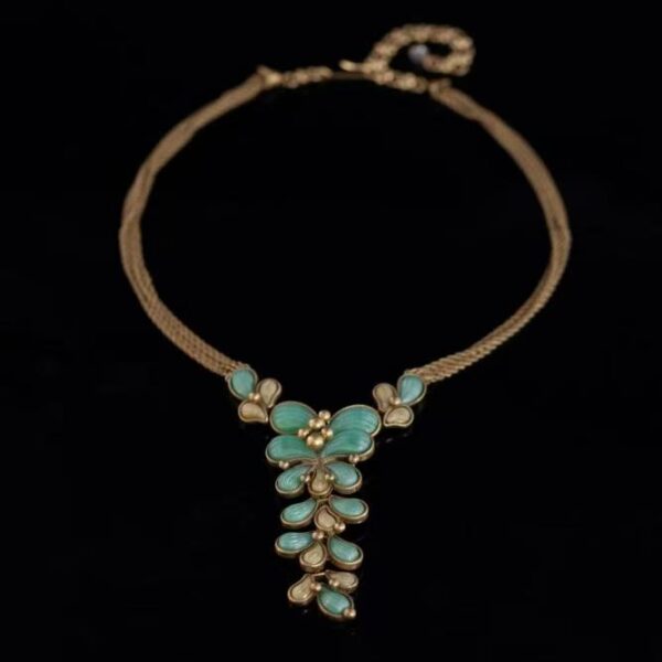 Vintage Gold-Tone Chain Turquoise Floral Drop Choker