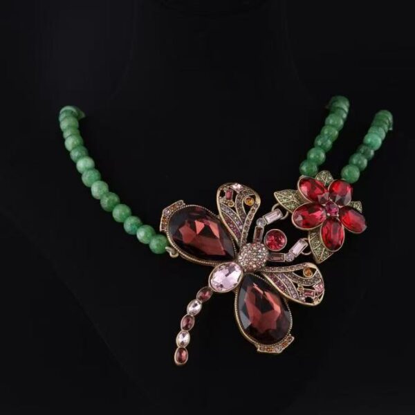Vintage Diamond-Inlaid Openwork Dragonfly Necklace