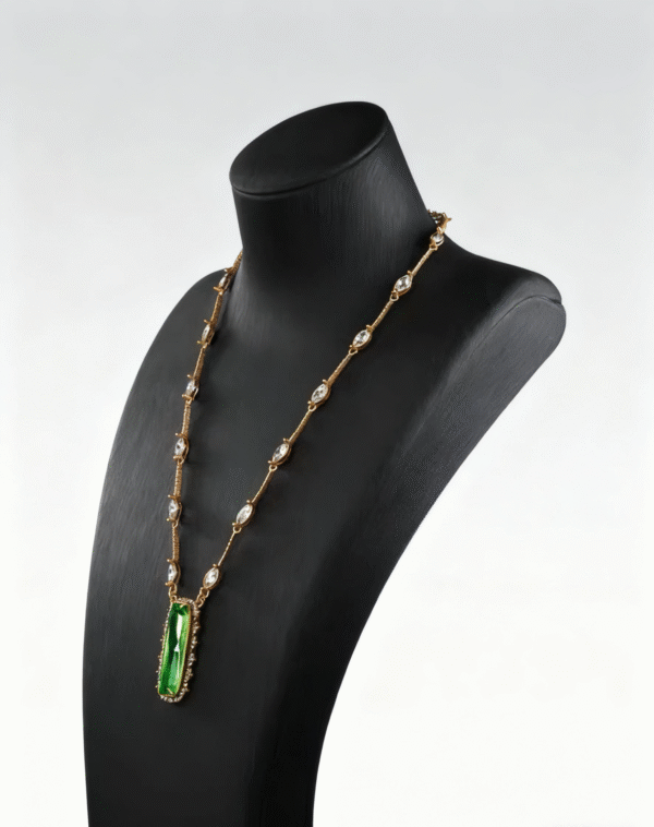 Gold Chain Pearl & Emerald-Cut Crystal Pendant Necklace (Diamond-Accent Statement Piece)