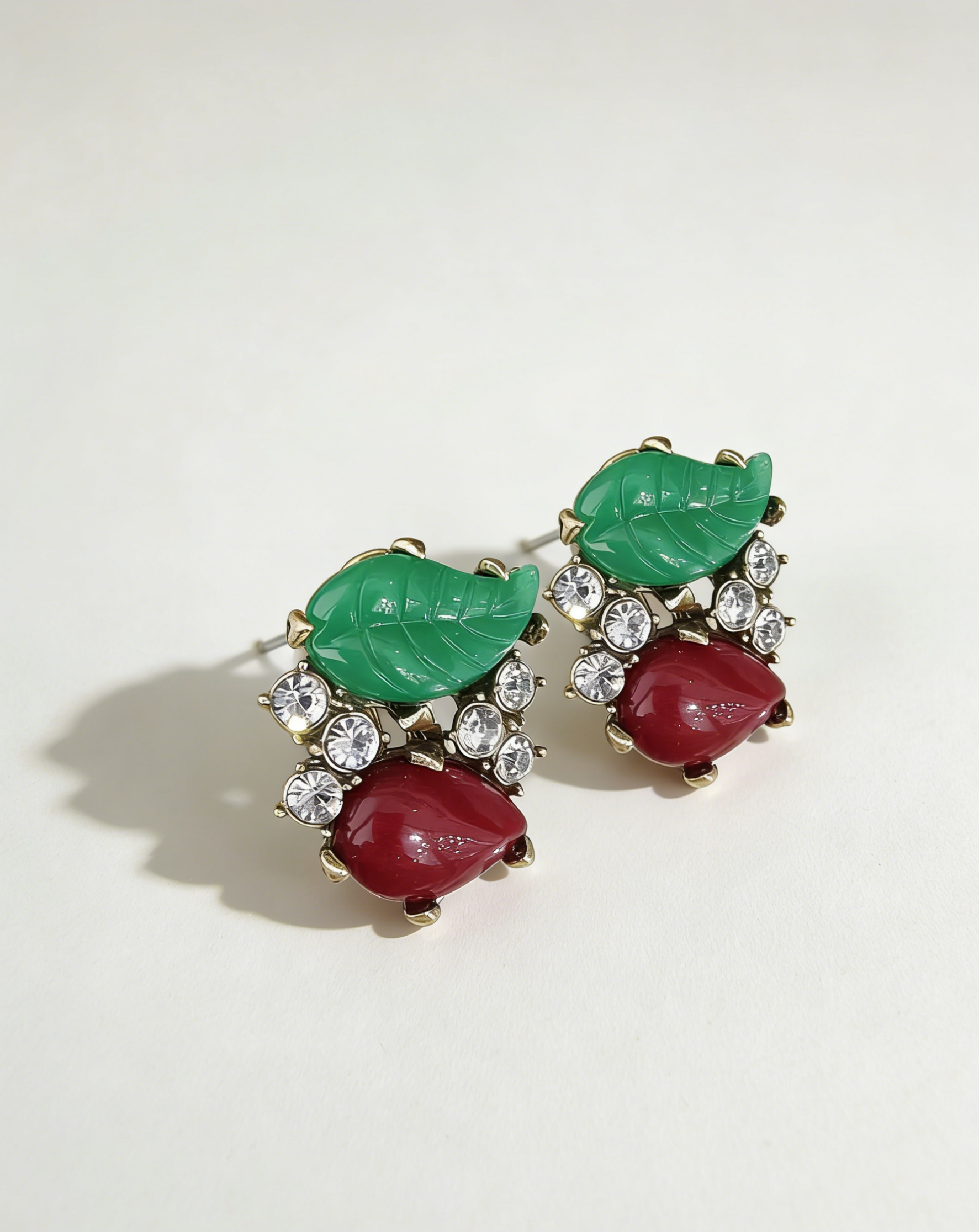 Vintage Cherry & Leaf Drop Earrings