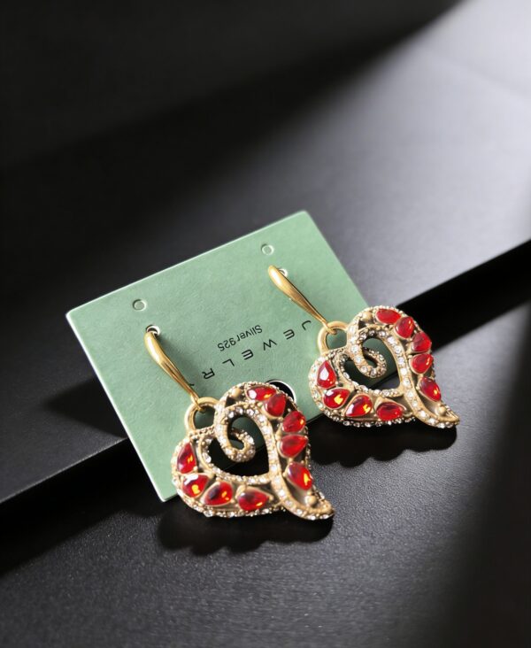 Scarlet Heart Filigree Earrings