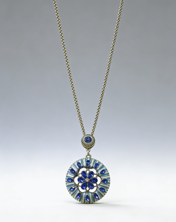 Vintage Blue Floral Medallion Necklace