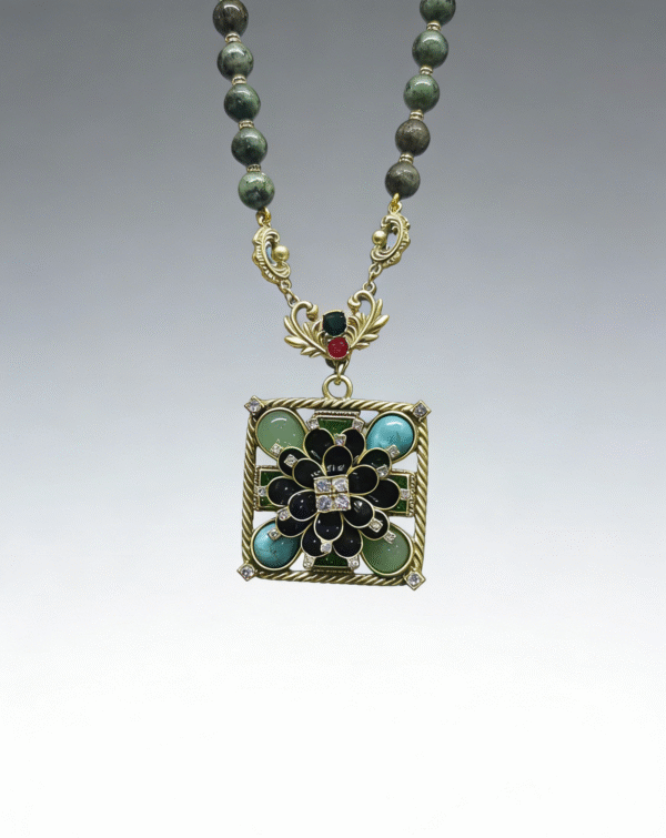 Vintage Floral Square Pendant Necklace