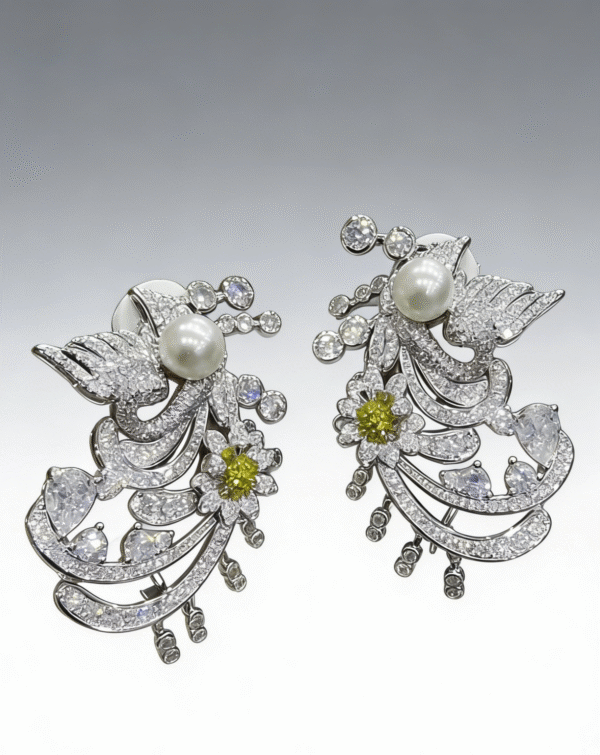 Phoenix Feather Pearl Drop Earrings