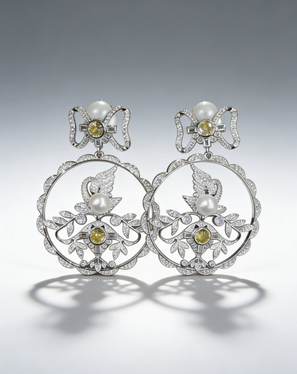 Swan Bow Pearl Drop Earrings