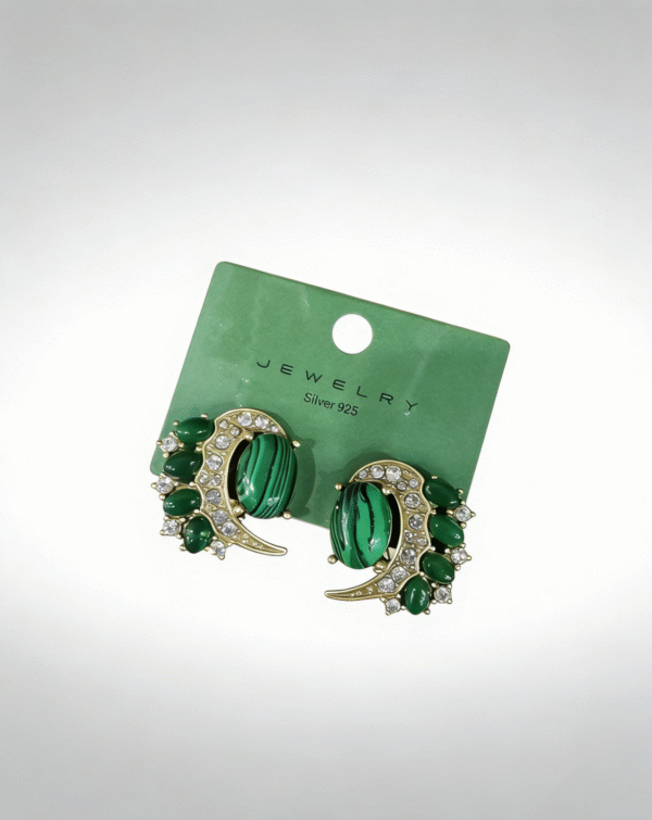 Emerald Crescent Stud Earrings