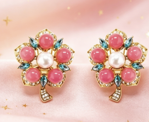 Heavy Gold-Plated Multi-Color Gemstone Earrings