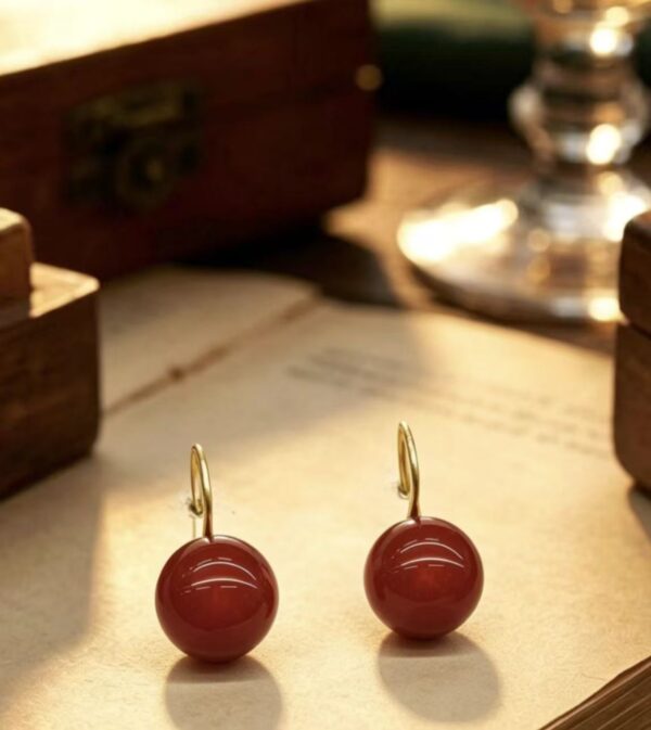 Mid-Century Minimalist Luxury Red Agate Earrings