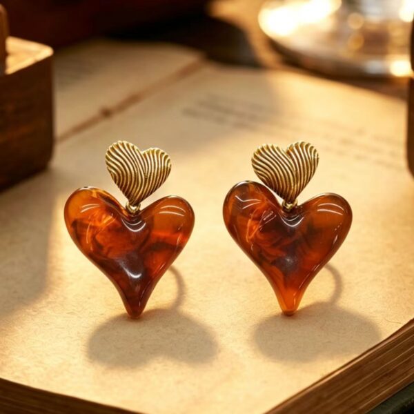 Vintage Caramel Double Heart Earrings