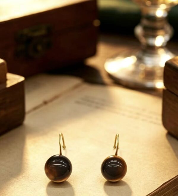 Vintage Minimalist Tiger's Eye Drop Earrings