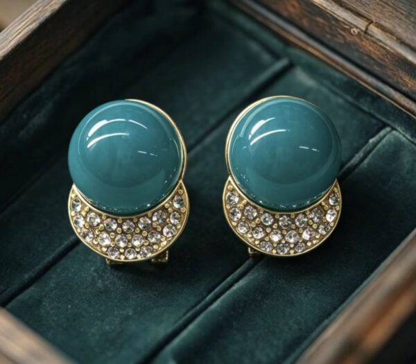 Vintage Peacock Blue Bead & Crystal Stud Earrings
