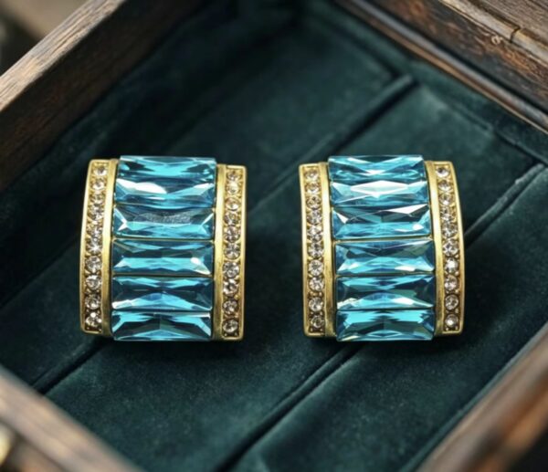 Vintage Full-Paved Blue Crystal Earrings