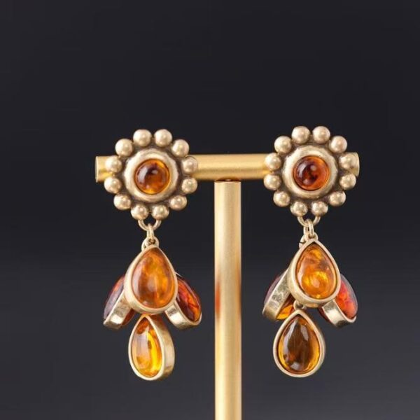Vintage Sunflower Amber Drop Earrings