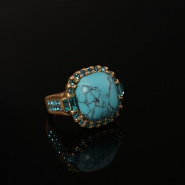 Vintage Gold-Plated Natural Turquoise Statement Ring