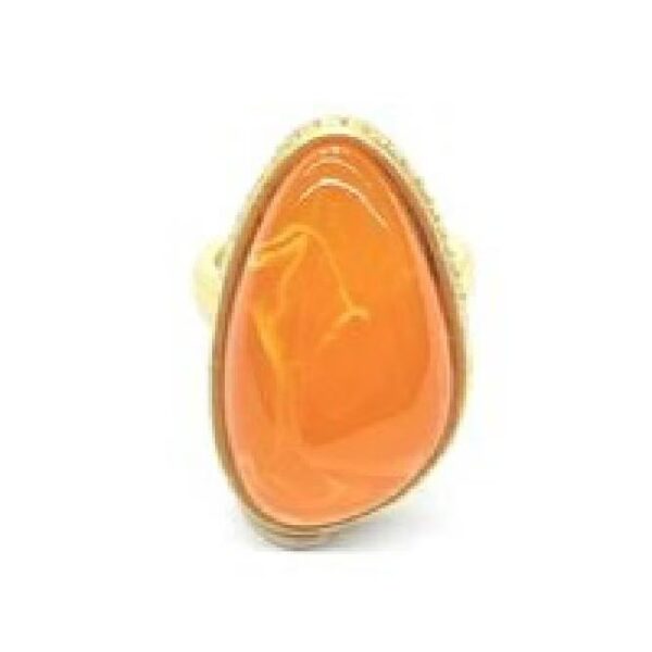 Gold-Plated Natural Orange Agate Teardrop Statement Ring