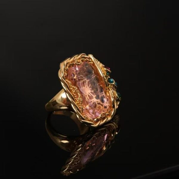 Vintage Gold-Plated Pink Crystal Statement Ring