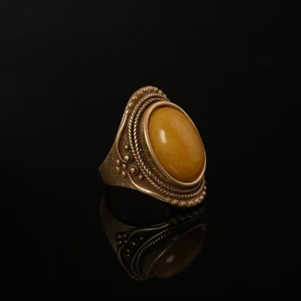 Vintage Gold-Plated Natural Yellow Stone Boho Statement Ring