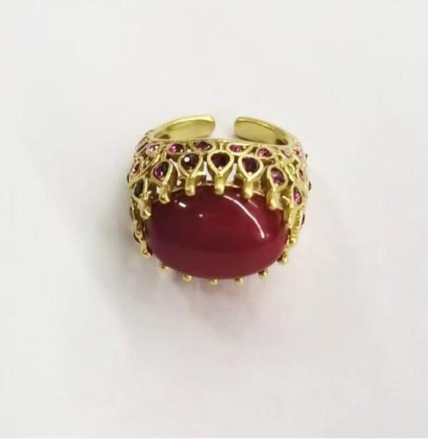 Vintage Gold-Plated Red Natural Agate Filigree Open Ring