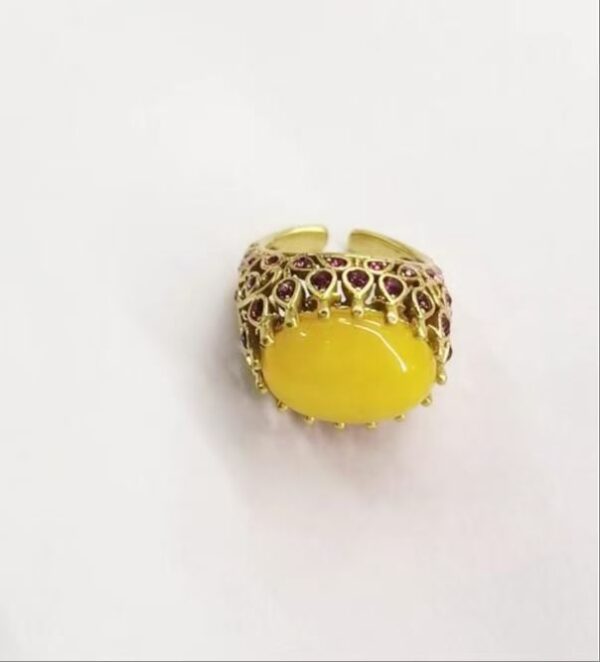 Vintage Gold-Plated Yellow Natural Stone Filigree Open Ring