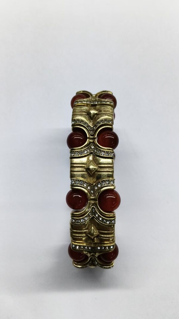 Vintage Gold-Plated Natural Red Agate & Crystal Statement Bracelet