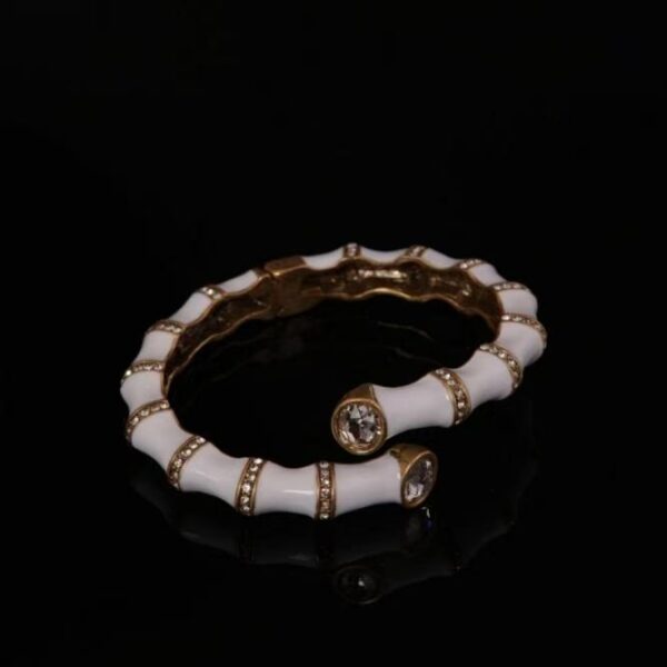 Gold-Plated White Enamel Bamboo Cuff Bracelet