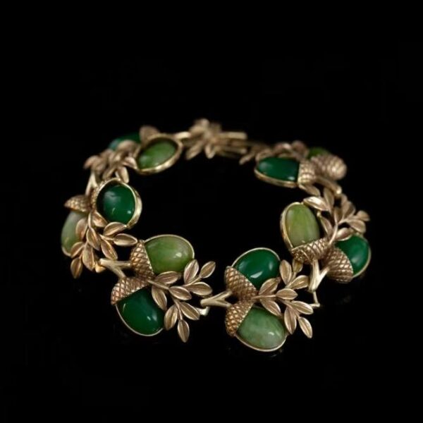Vintage Gold-Plated Natural Green Crystal Acorn Bracelet