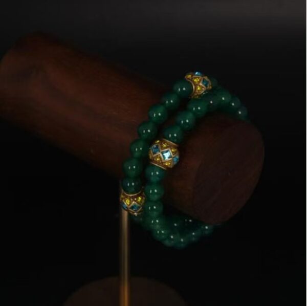 Vintage Double-Strand Green Agate Cloisonné Bracelet