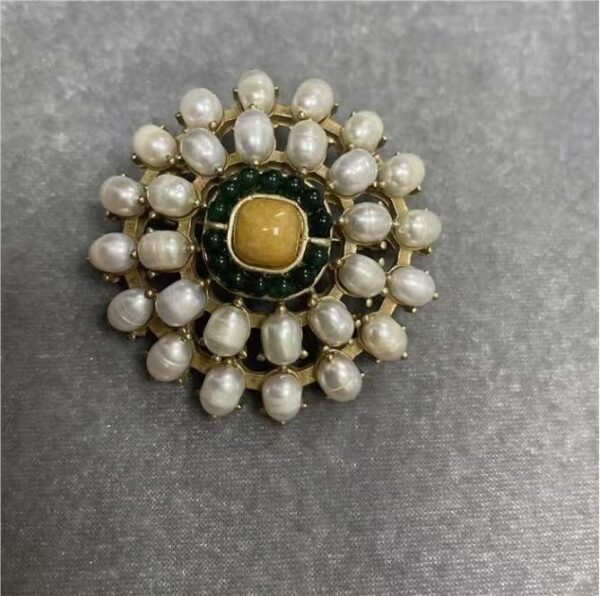 Vintage Gold-Plated Natural Pearl & Multi-Stone Floral Brooch