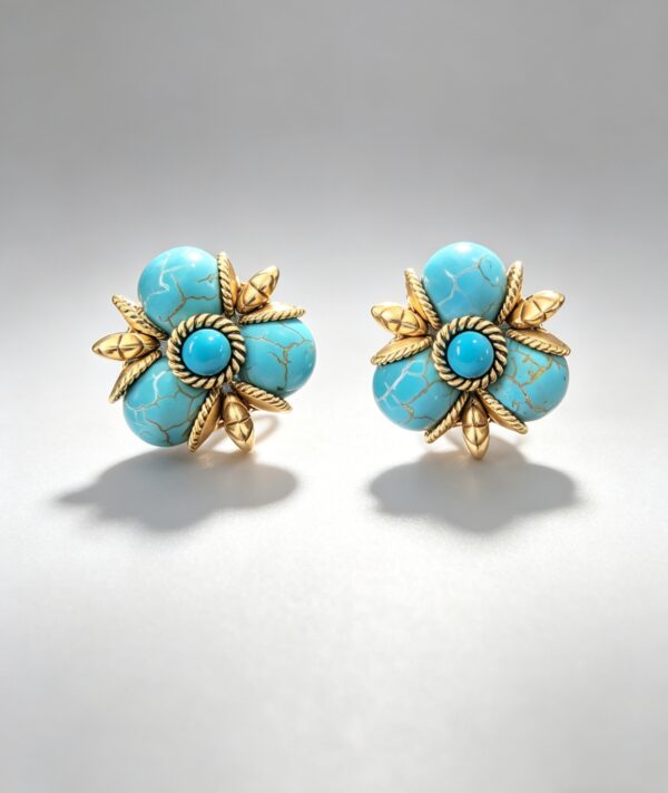 Gold-Plated Turquoise Flower Sterling Silver Stud Earrings