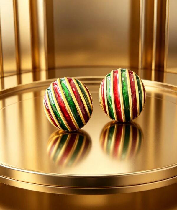 Vintage Striped Enamel Ball Stud Earrings