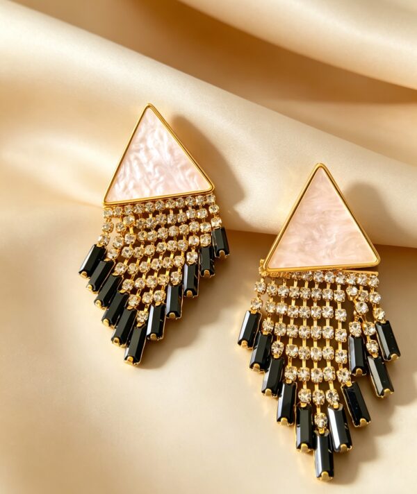 Gold-Plated Triangle Shell & Crystal Tassel Sterling Silver Drop Earrings