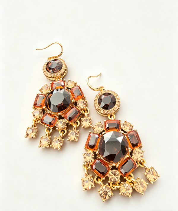 Vintage Amber & Topaz Cluster Gold-Plated Sterling Silver Drop Earrings