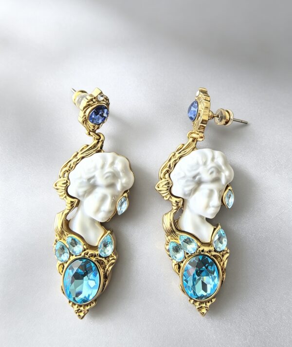 Vintage Cameo & Blue Crystal Gold-Plated Sterling Silver Drop Earrings