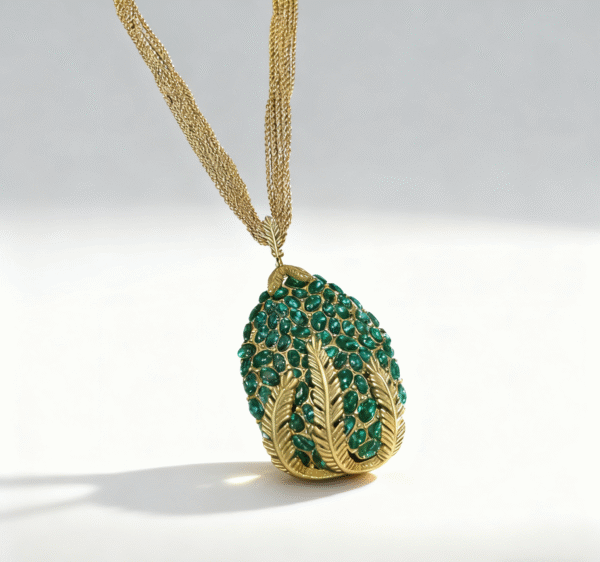 Vintage Gold-Plated Emerald Pinecone Pendant Necklace