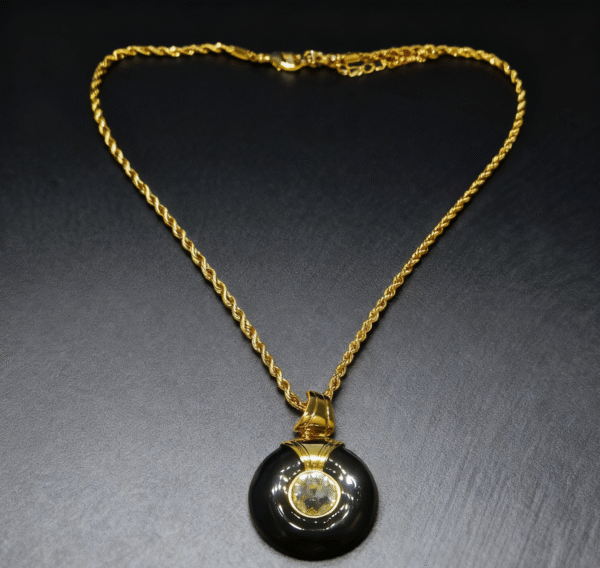 Vintage Gold-Plated Black Onyx & Crystal Pendant Necklace