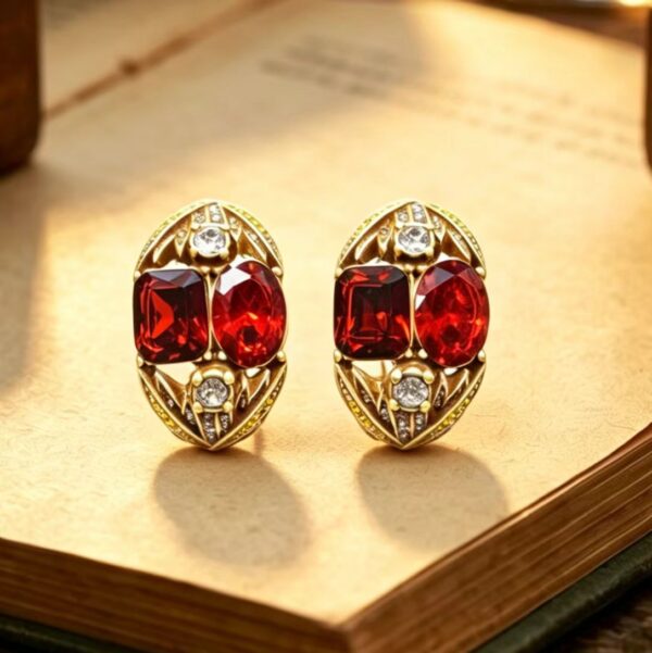 Vintage Gold-Plated Statement Ruby-Style Earrings