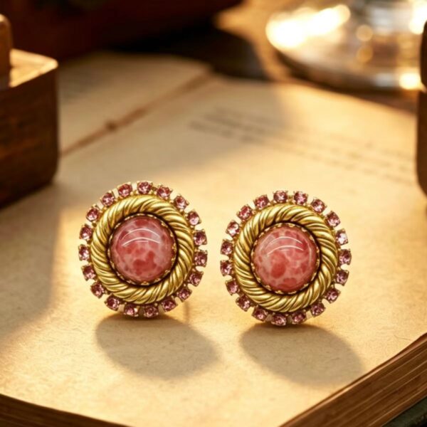 Vintage Gold-Tone Pink Marbled Stud Earrings