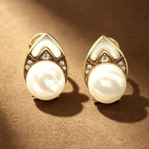 Vintage Gold-Tone Mother-of-Pearl Stud Earrings