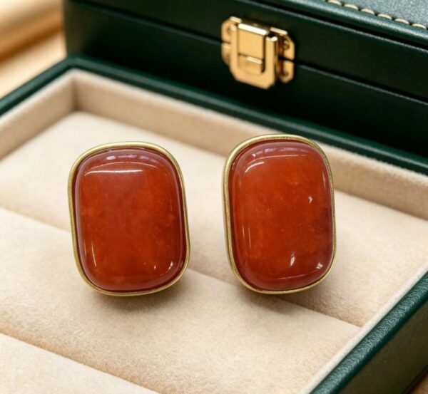 Vintage Square Red Stone Stud Earrings