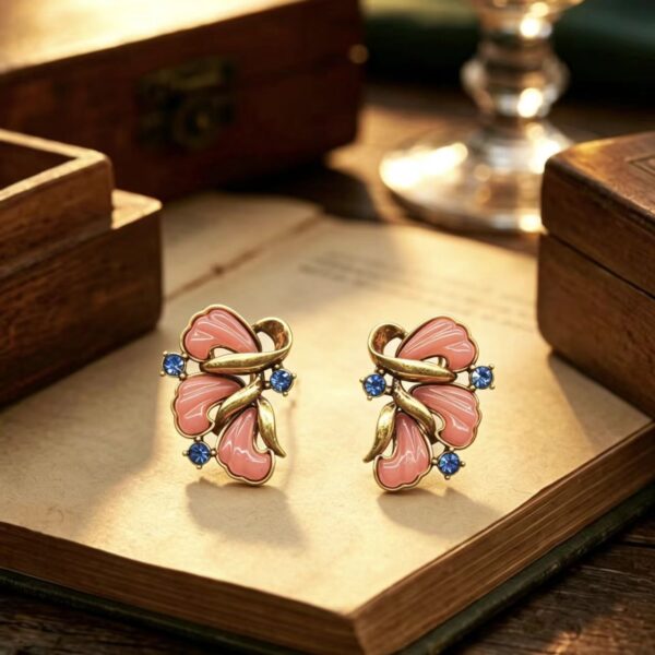 Vintage Spring Floral Pink Enamel Stud Earrings