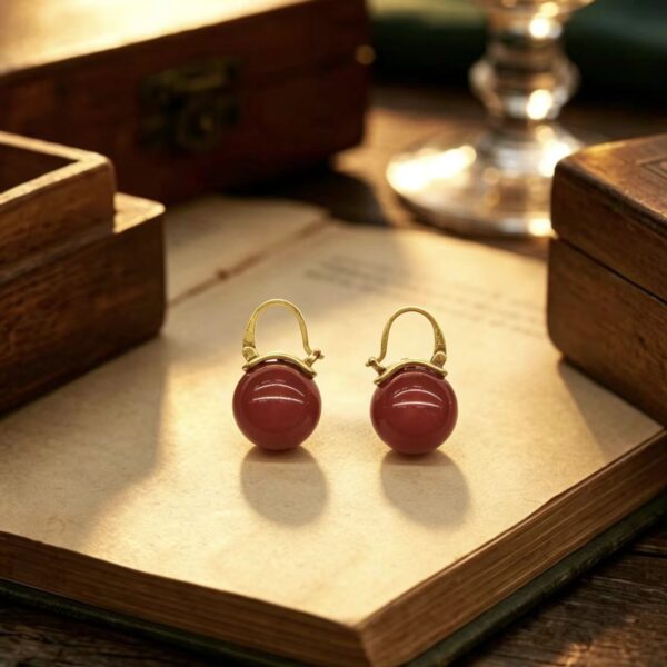 Vintage Gold Ball Earrings, Burgundy Old Dream Style