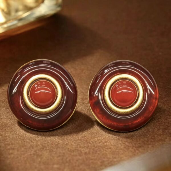 Vintage Red Gradient Enamel Ring Safety Buckle Stud Earrings
